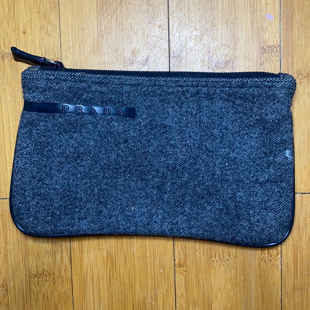 Prada Gray Wool Cosmetic Bag Pouch